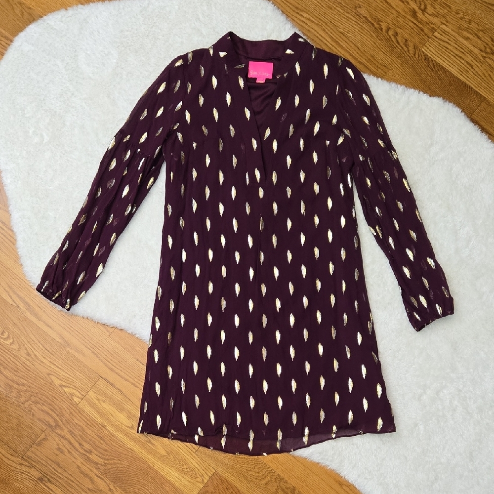 Lilly Pulitzer Plum Dress with Gold Leaf Print (fits like a 6 imo)